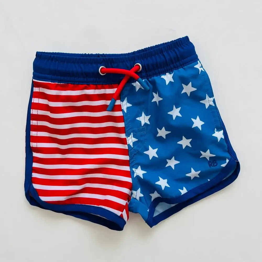 RuggedButts Stars & Stripes American Flag Swim Trunks 18-24M